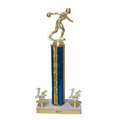 Single Holographic Column Two Trim Trophy - White Marble Base - 14-1/2"